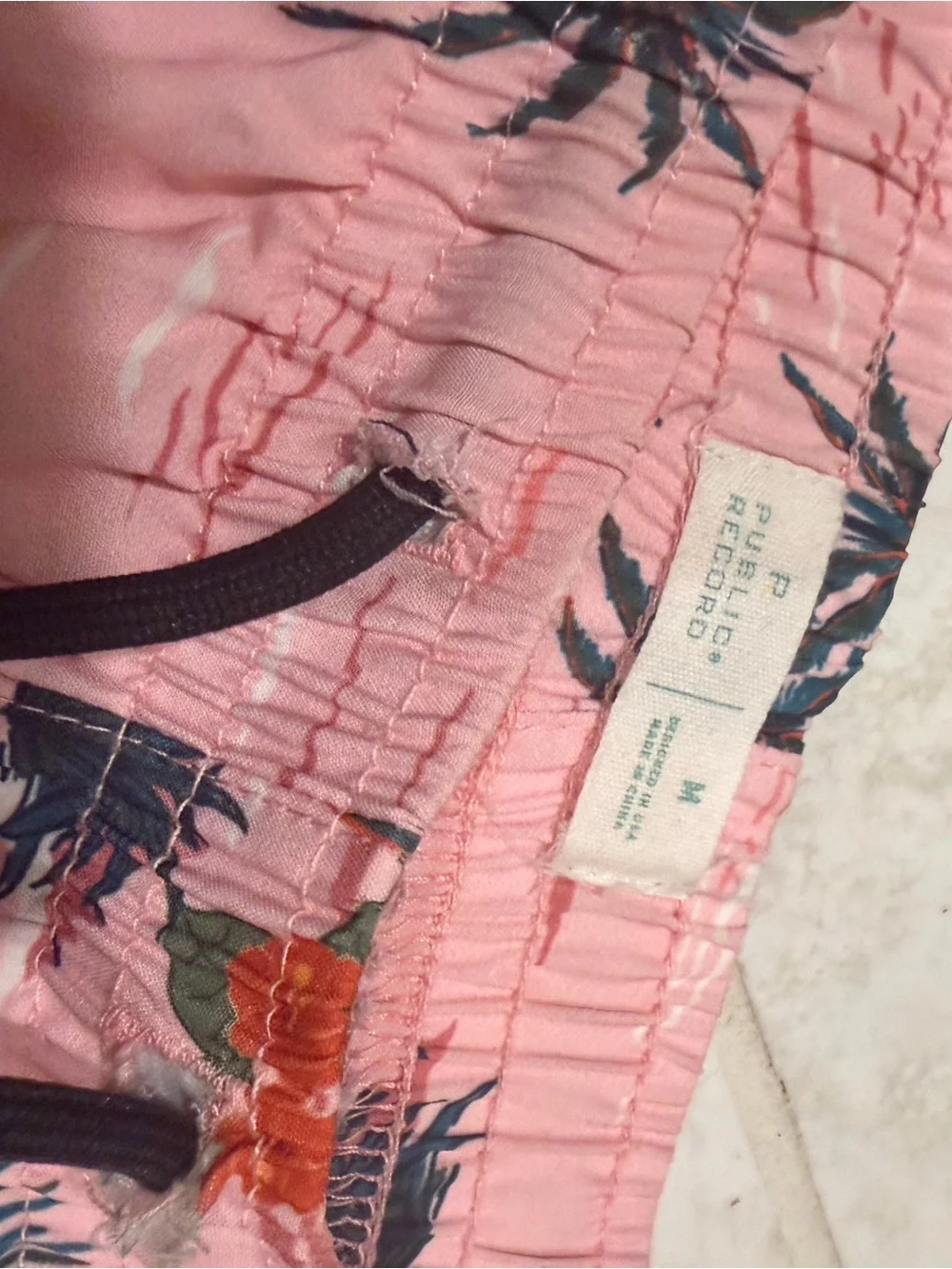 Men's Public Record Pink Palm-Print Swim Trunks with Drawstring M
